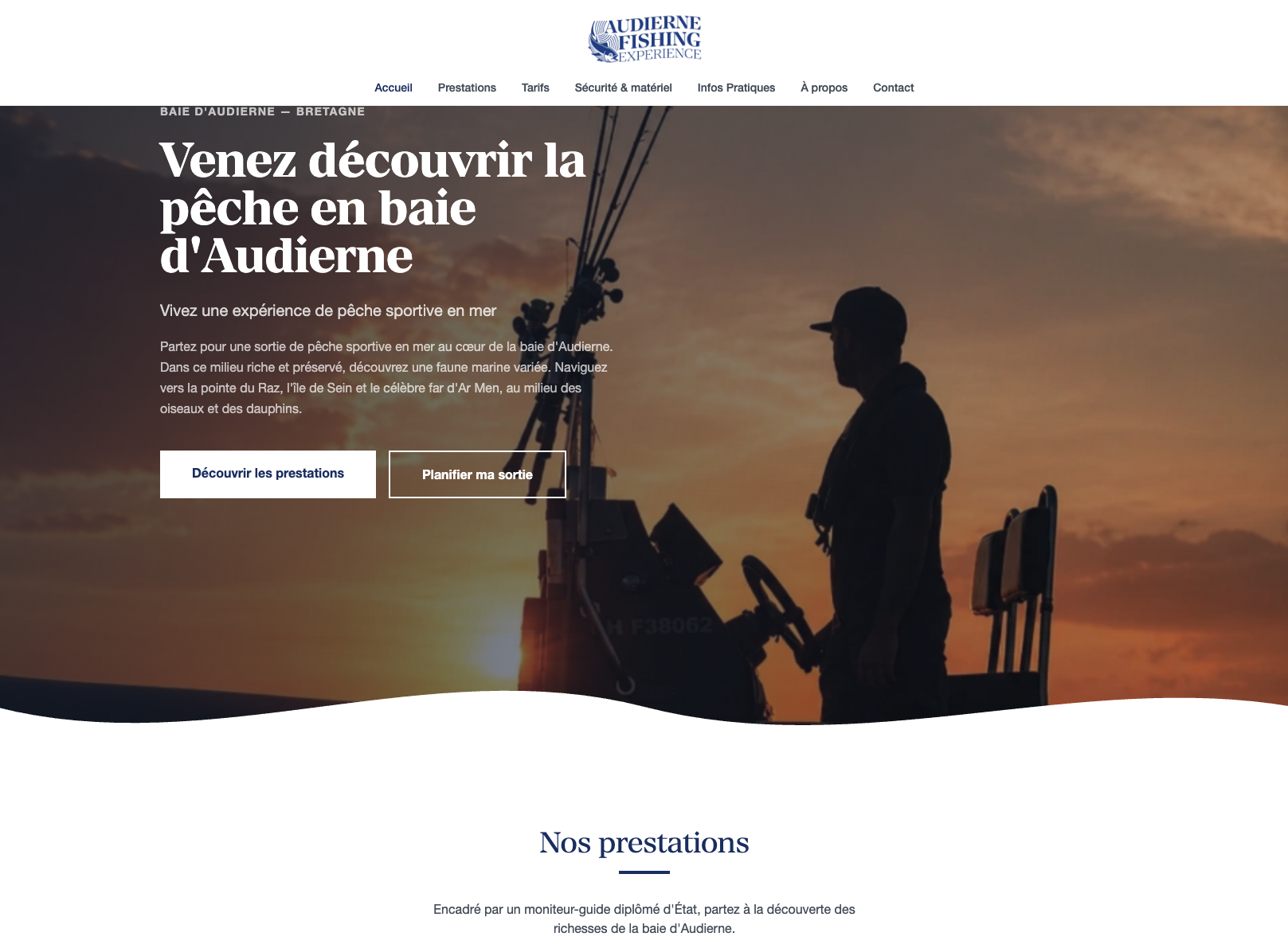 Page d'accueil du site Audierne Fishing, guide de pêche en baie d'Audierne en Bretagne