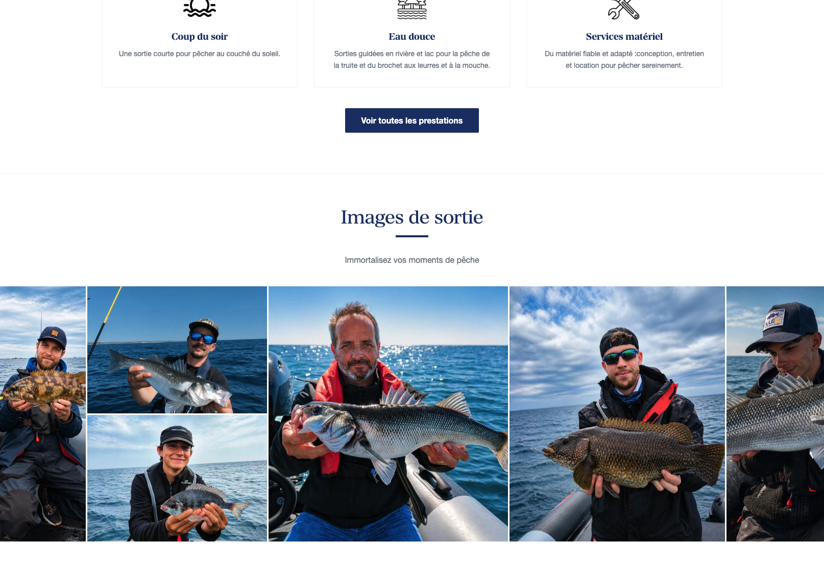 Section prestations et galerie photos de sorties pêche du site Audierne Fishing