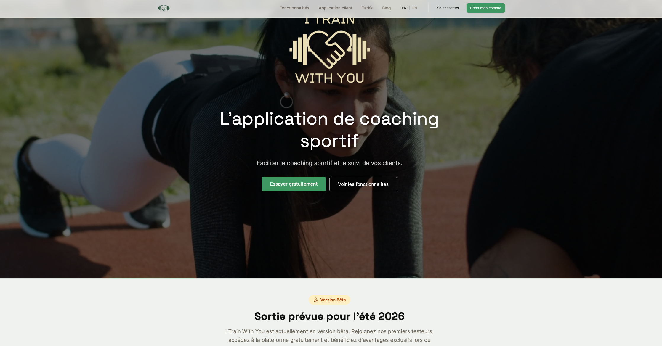 Page d'accueil du site I Train With You, application de coaching sportif