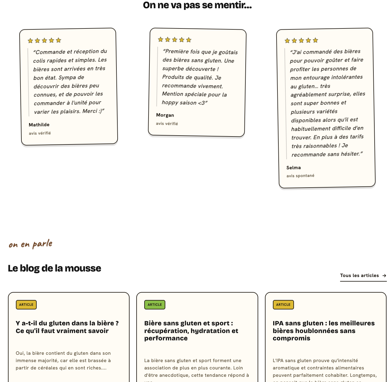 Exemple de temoignage et footer shopify