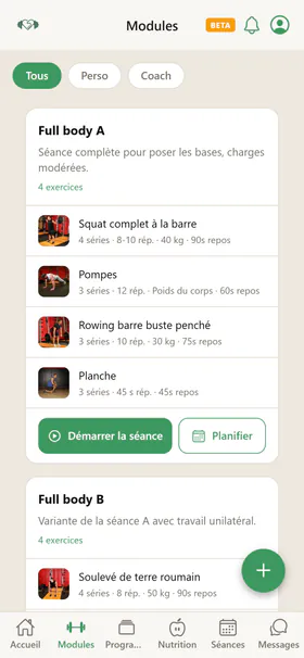 Extrait d'un programme dans l'application mobile PWA